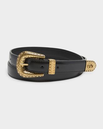 Valentino Garavani Men & apos;s VLogo Signature Skinny Leather Belt