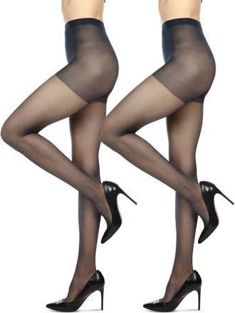MeMoi Satin Sheer Control Top Pantyhose in Navy at Nordstrom Rack, Size X-Large