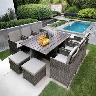 RayGar Hestia 10 Seater Rattan Cube Dining Set Outdoor Polyrattan in Grey | Size: 1 Pack