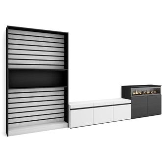 Skraut Home Skraut Home - Muebles De Sal&oacute;n Para Tv, Conjunto De Muebles Comedor, 360x186x35cm, Para Tv Hasta 65, Chimenea El&eacute;ctrica, Estilo Moderno, Blanco Y Negr