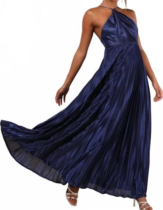 Lulus Charm Satin Pleated Maxi Dress In Navy Blue
