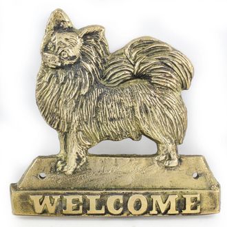 OEM Chihuahua De Pelo Largo: Cartel Para Puerta Con Perro, Placa De Bienvenida De Lat&oacute;n, Cartel &Uacute;nico Con La Palabra Welcome De Art-dog