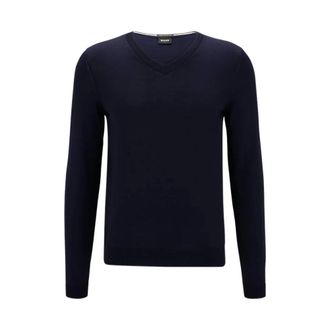 HUGO BOSS Hugo, V-neck Knitwear, male, Blue, Size: 2XL V-neck Knitwear