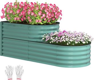 OUTSUNNY 2-Tier Galvanised Raised Garden Bed with Safety Edging - Bright Green | TJ Hughes