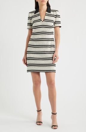 Eliza J Collar Open Stitch Shift Dress in Nat Black at Nordstrom, Size 14