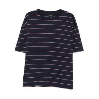 A.P.C. A.p.c., Tops, Heren, Blauw, S, Katoen, Geborduurd Tonal Logo Crewneck T-shirt