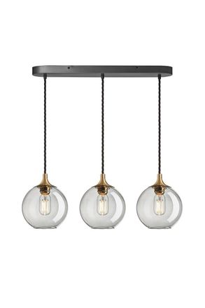 Industville Chelsea Tinted Glass Globe 3 Wire Oval Cluster Lights, 7 inch, Smoke Grey, Brass holder