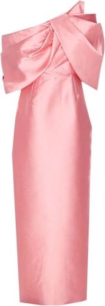 Solace London Kleedjes, Dames, Roze, S, Roze Strik Detail Asymmetrische Jurk