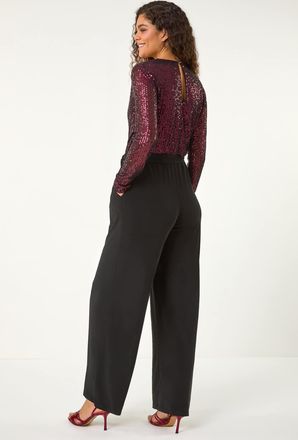 Roman Sequin Wrap V-Neck Stretch Jumpsuit