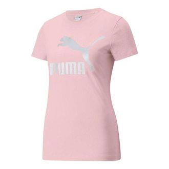 Puma (WMNS) PUMA Classics Logo Tee Big Logo Printing Sports Short Sleeve Pink 536351-16