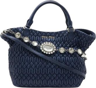 Miu Miu Pre-owned Matelasse Nappa Crystal 2way Bag - Dames - Vintage Handtas - Blauw - ONE Size - Vintage