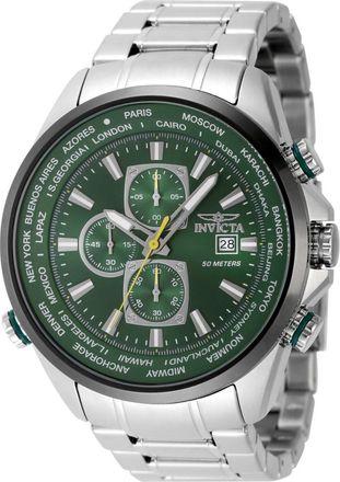 Invicta Aviator 49078 Heren Horloge - Quartz Uurwerk - Roestvrij Staal met groene Wijzerplaat - 50mm