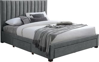 Vente-Unique Cama con 3 cajones 160 x 200 cm - Tela - Gris - LIAKO