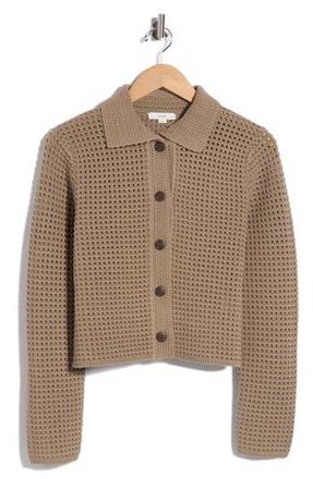 Vince Block Stitch Cotton Blend Crop Cardigan in Moon Moss at Nordstrom Rack, Size X-Small