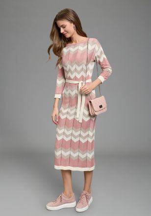 Laura Scott Strickkleid LAURA SCOTT, Damen, Gr. 34, N-Gr, beige, rosa, Strick, Obermaterial: 50% Baumwolle, 50% Polyacryl, gemustert, l&auml;ssig geschnitten ca. Mitte