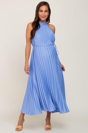 Pinkblush Pleated Halter Dress in Light Blue at Nordstrom, Size Medium