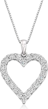 Ross-Simons Diamond Open-Space Heart Pendant Necklace in Sterling Silver