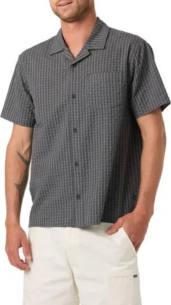 O'Neill OG Seersucker Plaid Camp Shirt in Dark Shadow at Nordstrom, Size Xx-Large