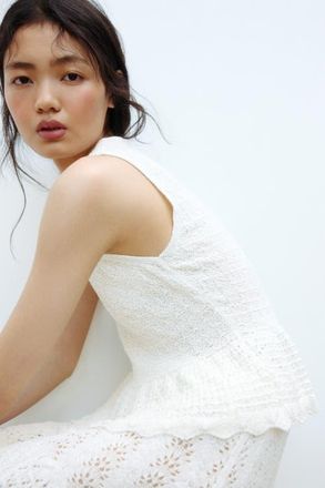 H&M Pointelle-knit Peplum Top in Cream at Nordstrom, Size Xx-Large