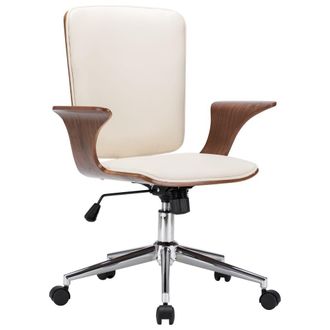 vidaXL Vidaxl - Silla De Oficina Giratoria Cuero Sint&eacute;tico Madera Curva Crema