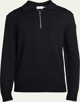 Moncler Mens Long-Sleeve Zip Polo Sweater