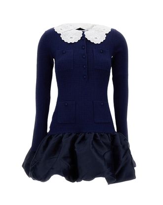 Self Portrait Fitted Balloon Mini Dress with Lace Collar
