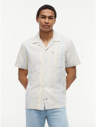 Tommy Hilfiger Mens Regular Fit Striped Dobby Camp Shirt - Blue - XXXL
