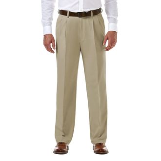 Haggar Mens Cool 18 Pro Classic Fit Pleat Front Hidden Expandable Waist Pant-Regular and Big & Tall Sizes Casual, Khaki-Bt, 40W x 30L