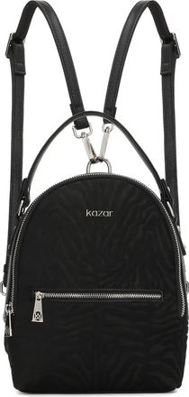 Kazar Zwarte leren rugzak met borstels en dierenprint 2-in-1 - Dames - Rugzakken - Zwart - ONE Size - Leer - Tassen