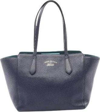 Gucci Pre-owned Swing Leather Tote Bag - Dames - Vintage Shopper - Blauw - ONE Size - Leer - Vintage