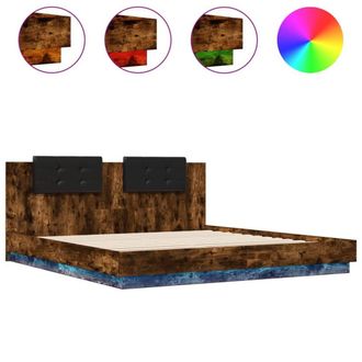 Berkfield Home Bed Frame with LED without Mattress Smoked Oak 200x200 cm in Brown