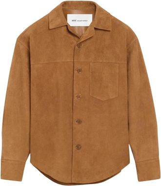 Ami Goat Suede Buttoned Overshirt - Dames - Leren en Su&egrave;de Jassen - Bruin - M - Katoen - Jassen