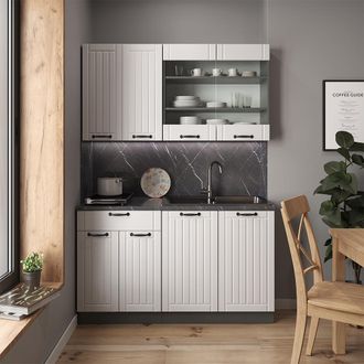 Vicco Cocina Para Solteros Fame-line, Casa De Campo Blanca/antracita, 140 Cm Sin Encimera
