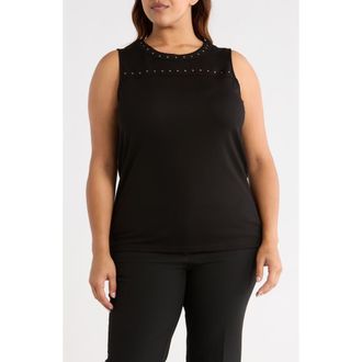 Anne Klein Studded Sleeveless Top in Anne Black at Nordstrom, Size 3X