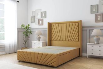 Sloomy Rutherford Plush Divan Base No Drawers-54 Wing Headboard-Footboard in Mustard | Size: Single