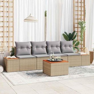 vidaXL Vidaxl - Conjunto De Sof&aacute; De Jard&iacute;n Con Coj&iacute;n 5 Pcs Beige Polirat&aacute;n