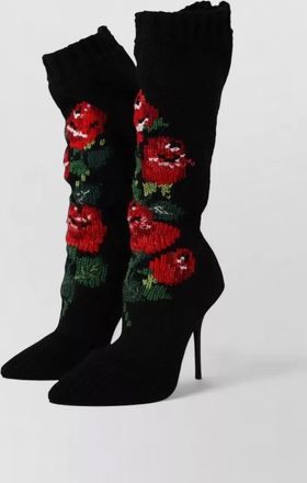 Dolce & Gabbana floral-embroidered knit knee-high sock boots
