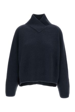 Dusan Blue Oversized Cross-Collar Pure Cashmere Sweater