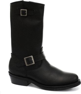 Grinders Unisex Real Leather Biker Boots Black Rebel Goth Punk Rock Buckle