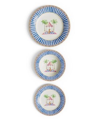 Lisa Corti Porcelain Plate Set of 3 Sariska Blue