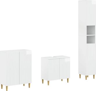 vidaXL Juego De Armarios De Ba&ntilde;o De 3 Piezas Arnhem Blanco Brillante Vidaxl