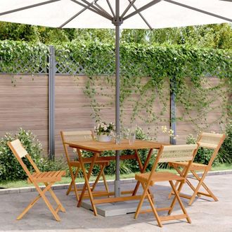 Berkfield Home 5 Piece Garden Dining Set Beige Polypropylene & Solid Wood