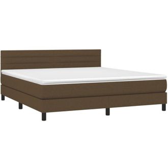 vidaXL Cama Box Spring Colch&oacute;n Luces Led Tela Marr&oacute;n Oscuro 160x200cm Vidaxl