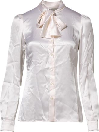 Dolce & Gabbana White Ascot Collar Long Sleeve Blouse Womens Top