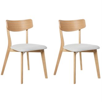 Beliani Conjunto De 2 Sillas De Comedor Retro Sin Reposabrazos Asiento De Tela Gris Estructura De Madera Maciza Clara Hope