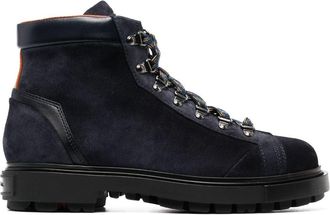 Santoni suede lace-up boots - men - Rubber/Calf Suede/Calf Leather - 10 1/2 - Blue
