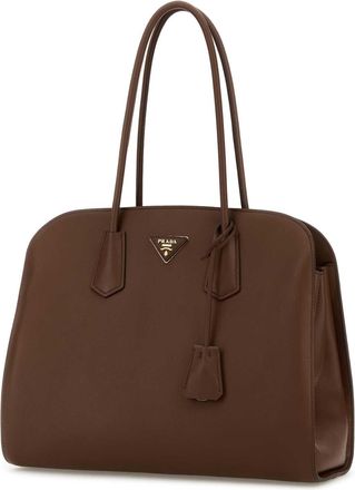 Prada Womens Chocolate Leather Shopping Bag Palissandro Borse A Mano