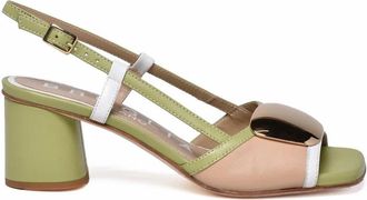 Bruglia Beige Green Metallic Leather Heels