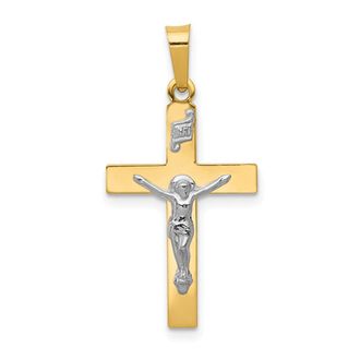 Diamond2Deal 14k Yellow Gold and White Rhodium Polished Inri Crucifix Pendant