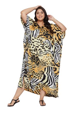 Oussum Women Long Maxi Plus Size Polyester Kaftan Caftan Gown Beach Party Casual Dress, Light Beige, One Size